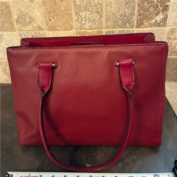 Coach Dark Red Leather Satchel with Gold Accents - Picture 3 of 10